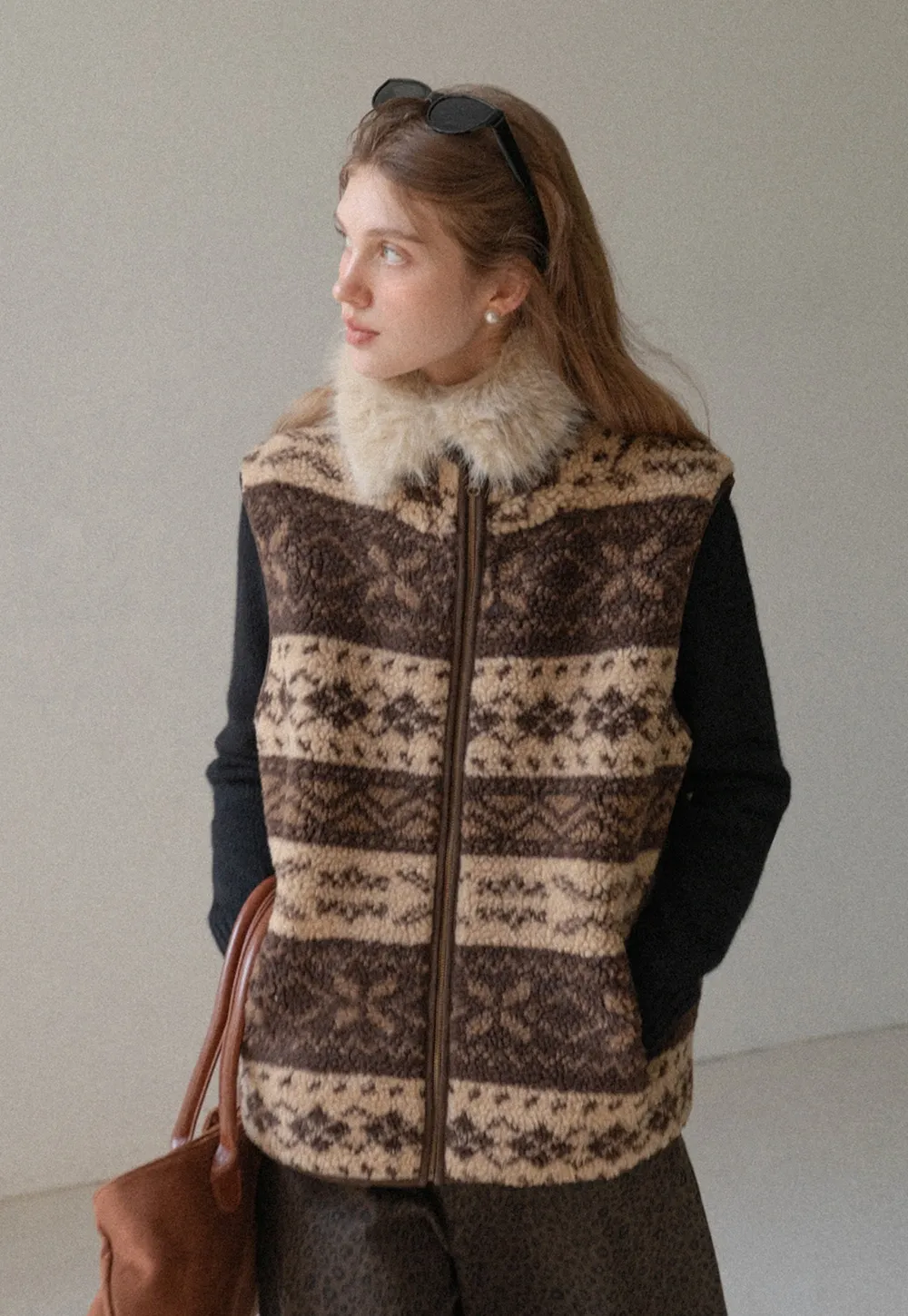 Vintage Fleece Vest Women Zip Up Sherpa Warm