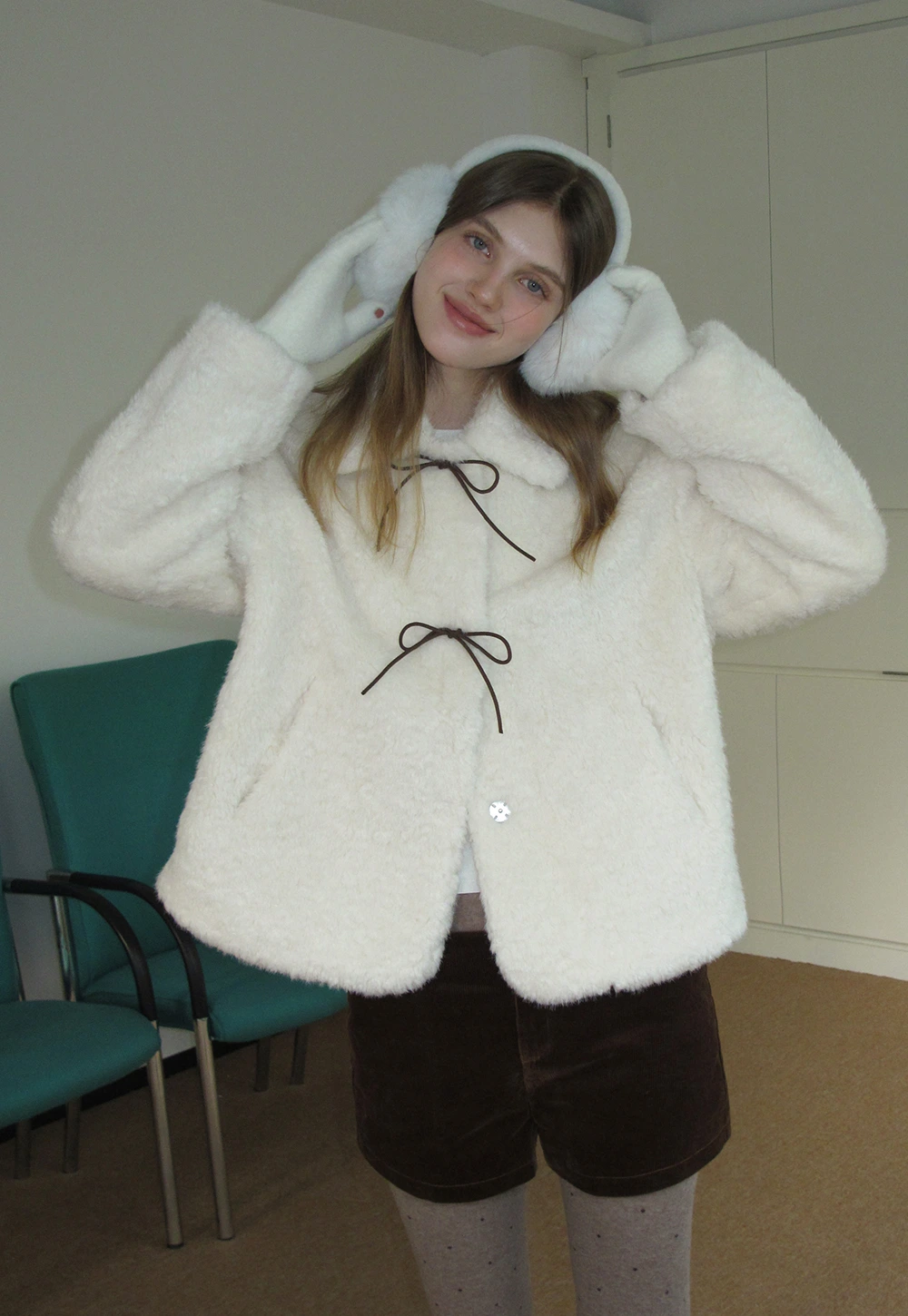 Womens Bow Tie Fleece Teddy Jacket