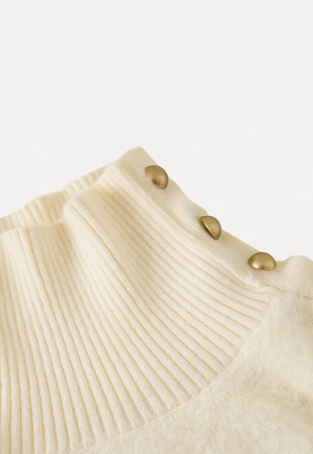 Button Shoulder Turtleneck Sweater