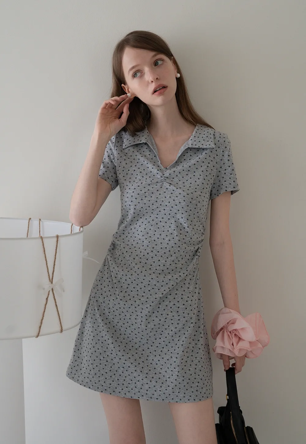 Collared Ruched Mini Dress