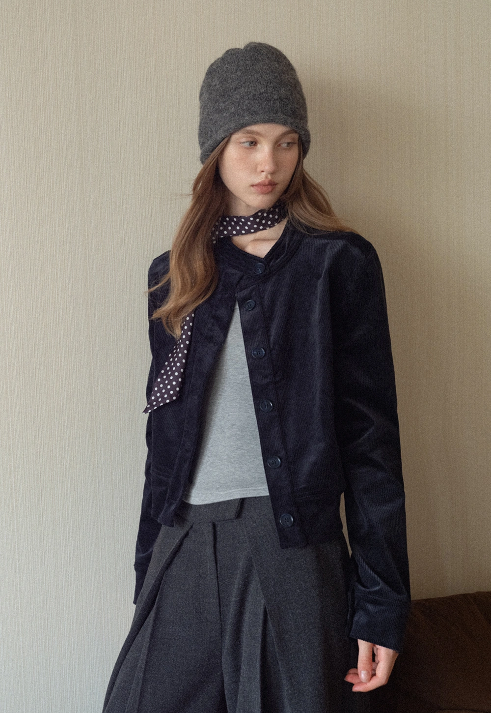 Elegant Corduroy Round Neck Short Coat Women