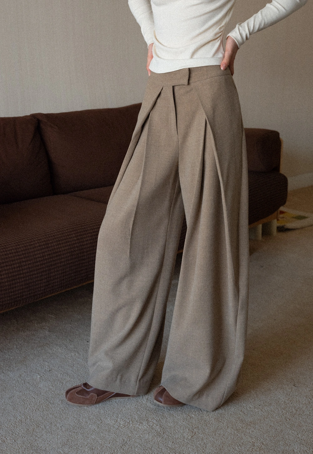 Women High Waist Pleated Wide Leg Trousers