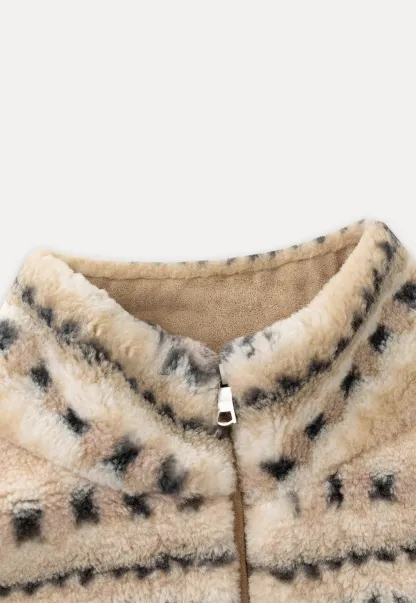 Women Vintage Fleece Jacket Striped Warm Outerwear