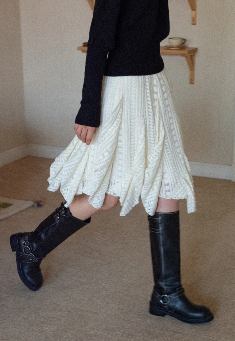 Lace Layered Ruffle Skirt Women Vintage