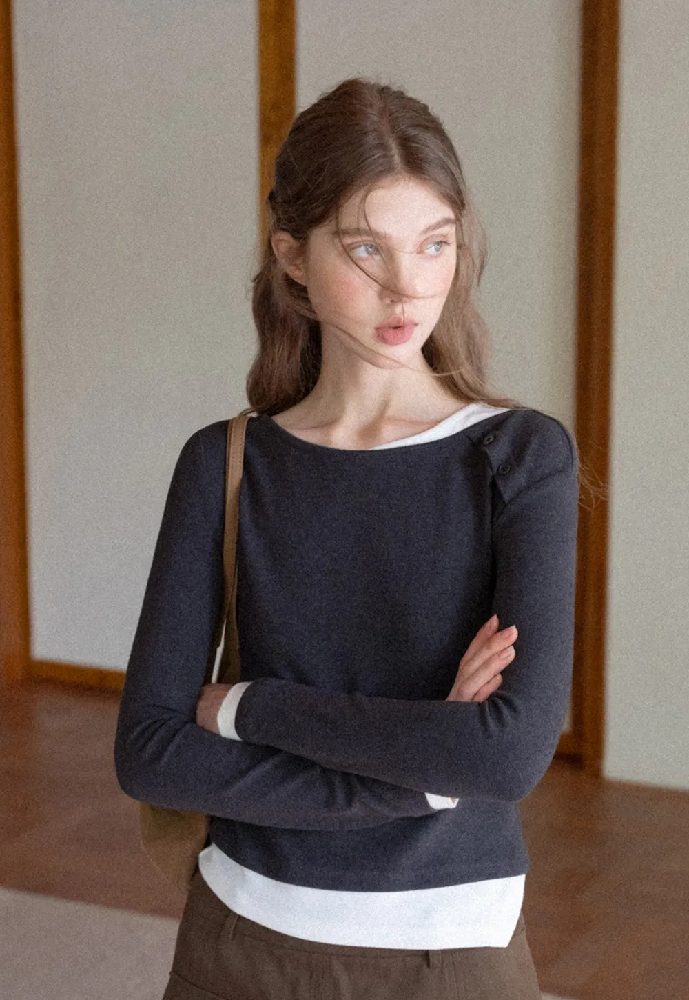 Women Long Sleeve Button Detail Top