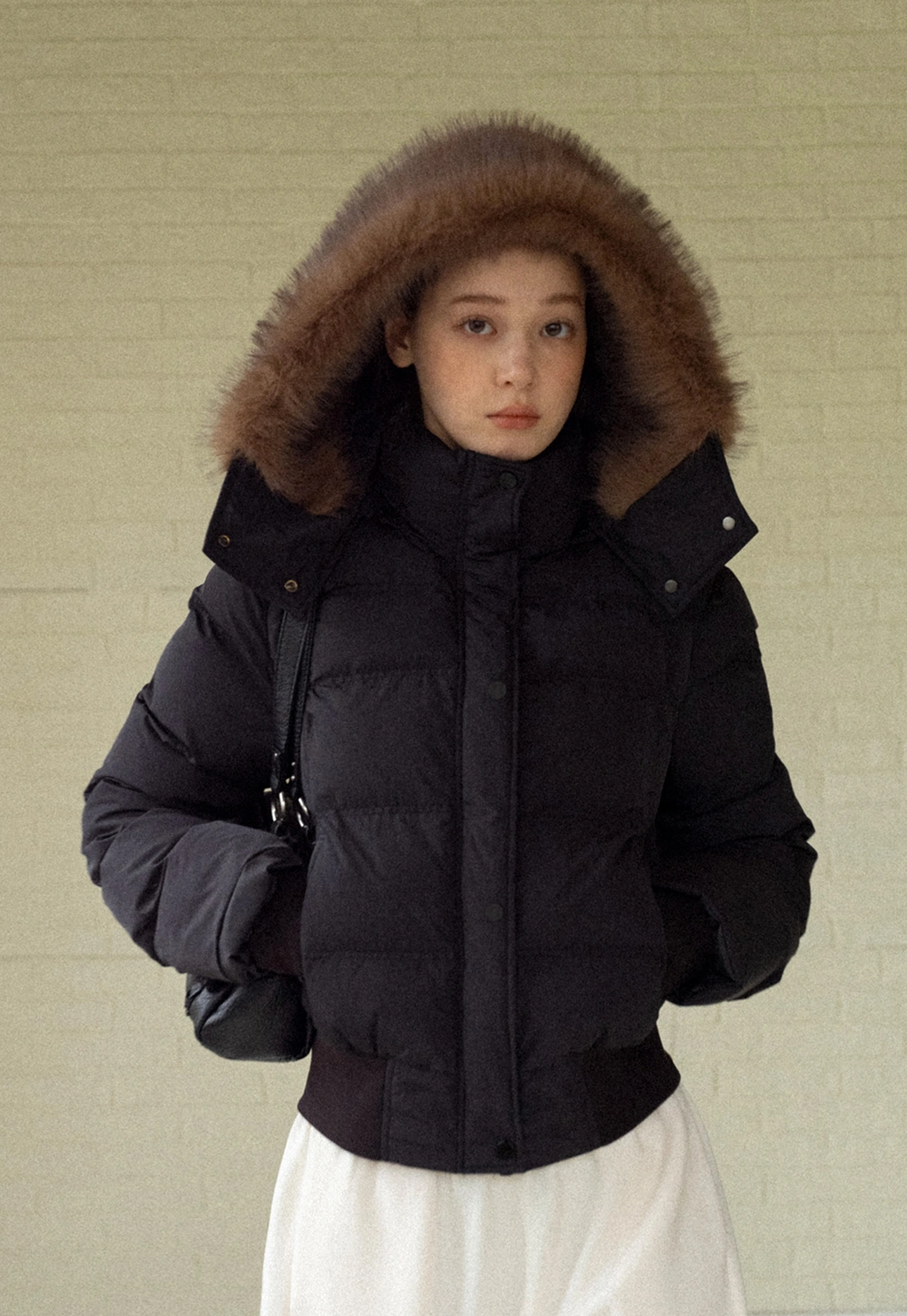 Stylish Black Winter Coat Jacket with Fur Hood