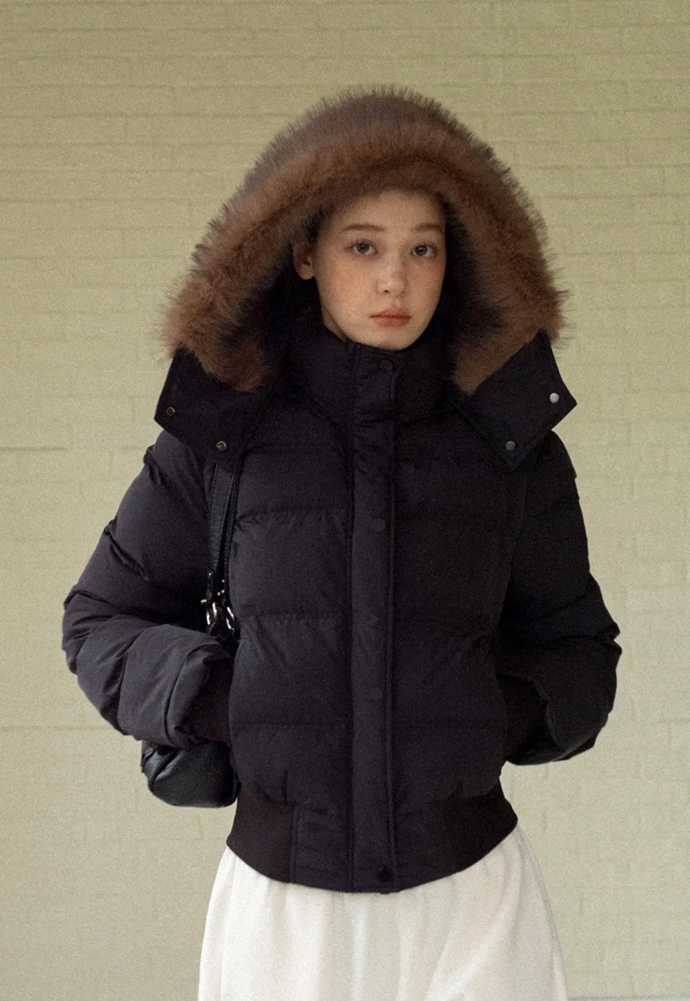 Stylish Black Winter Coat Jacket with Fur Hood