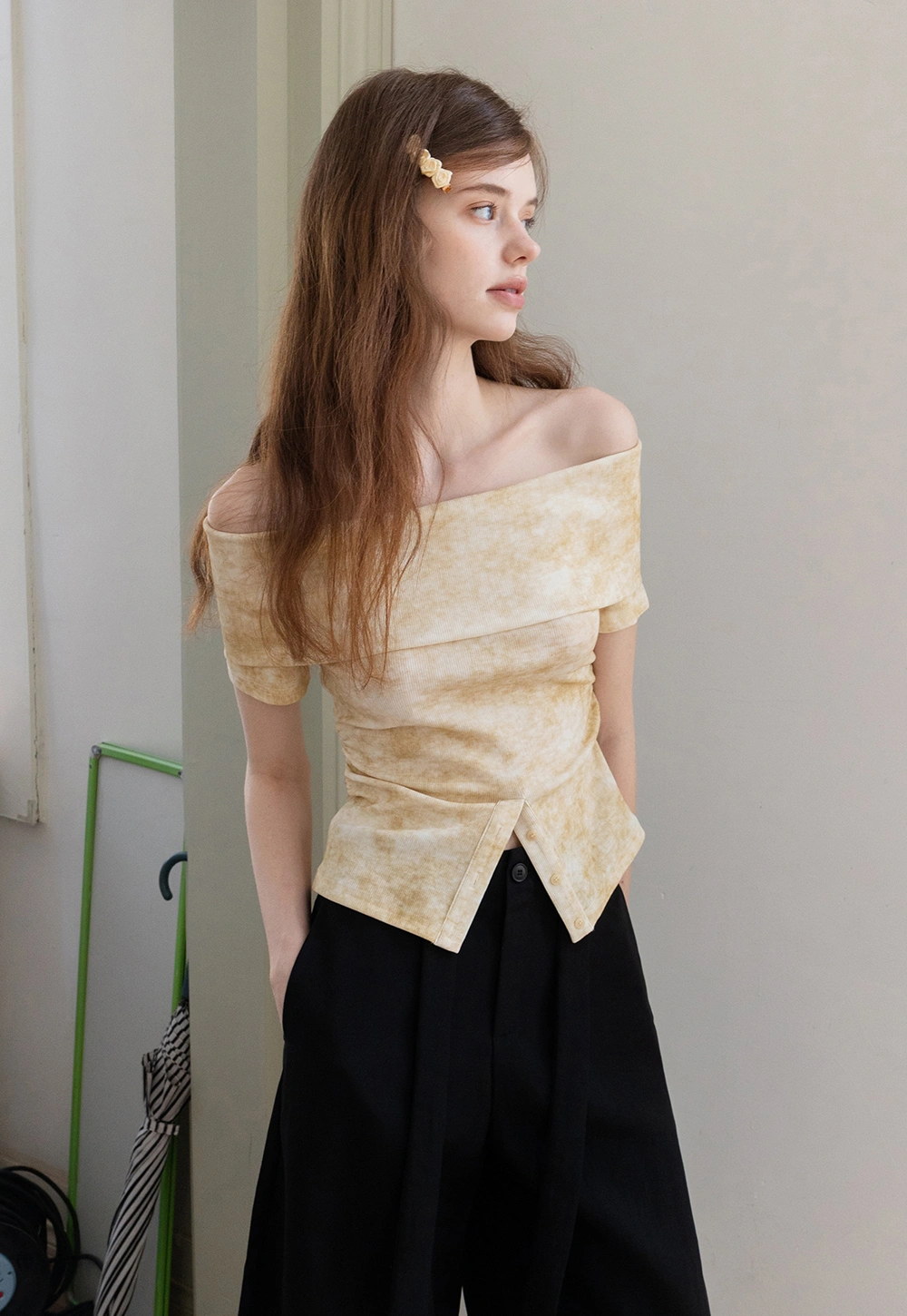 Women’s Off-Shoulder Top with Textured Print