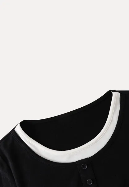 Womens Colorblock Long Sleeve Henley Top