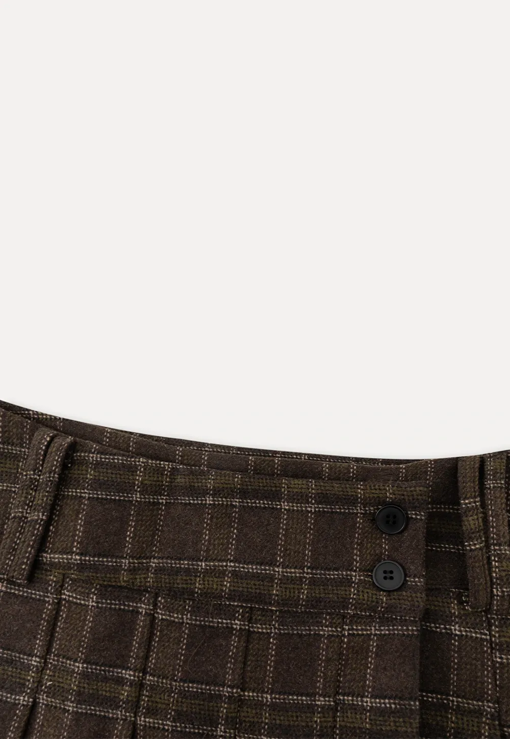 Womens Plaid Pleated Mini Skirt with Button Detail