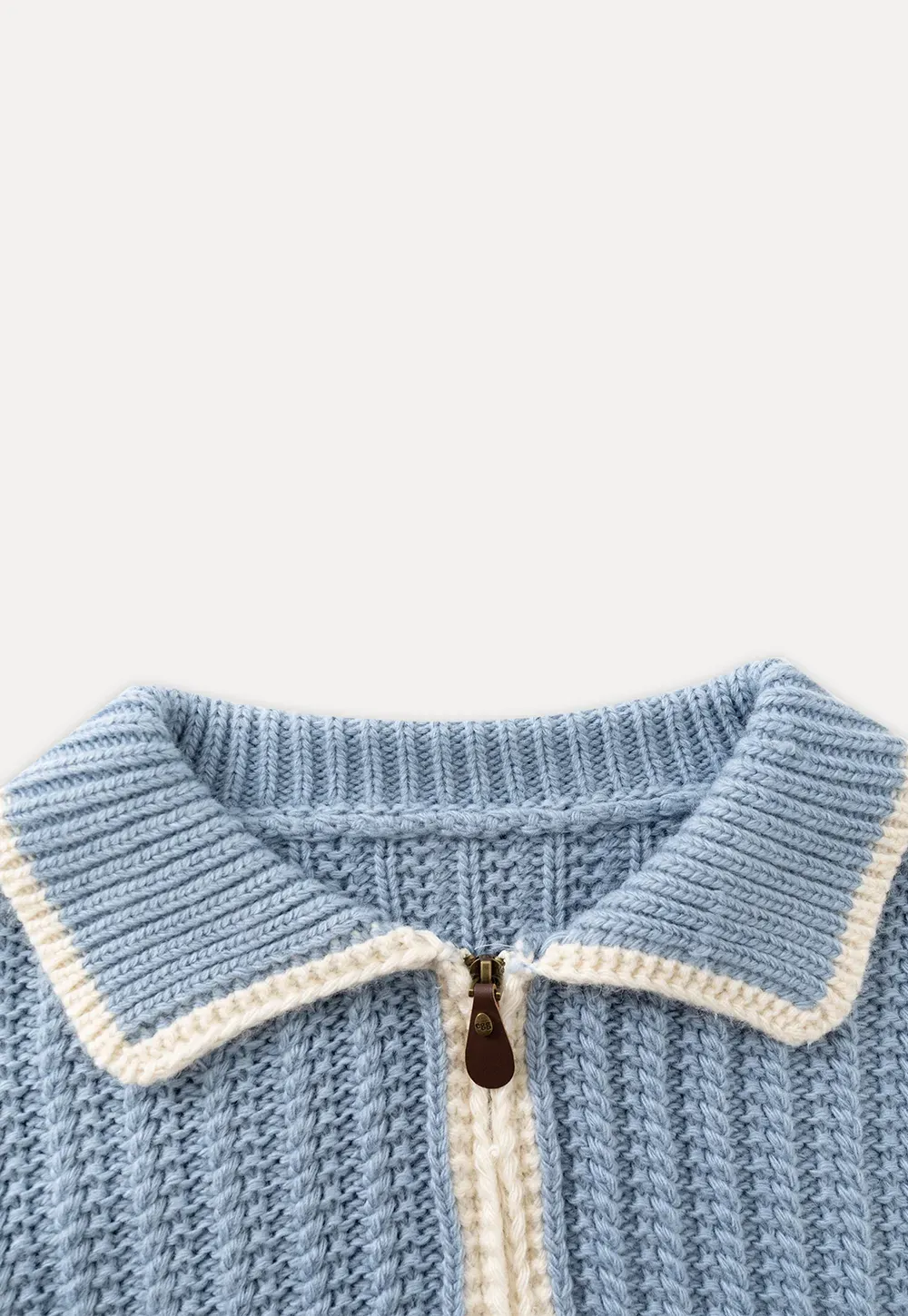 Contrast Trim Zip-Up Knit Cardigan