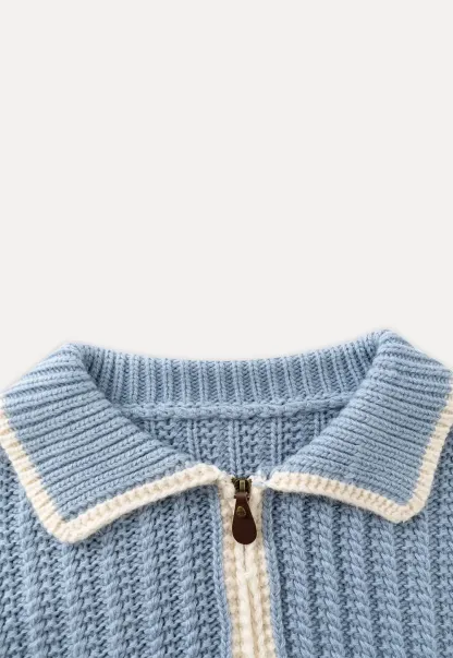 Contrast Trim Zip-Up Knit Cardigan