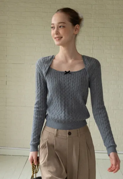 Soft Long Sleeve Cable Knit Top for Casual Wear