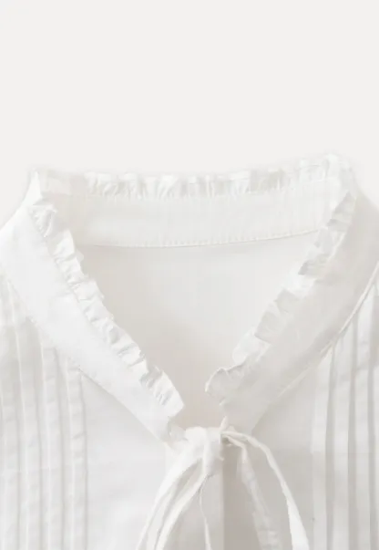 Lace Trim Ruffled Blouse with Tie Neck