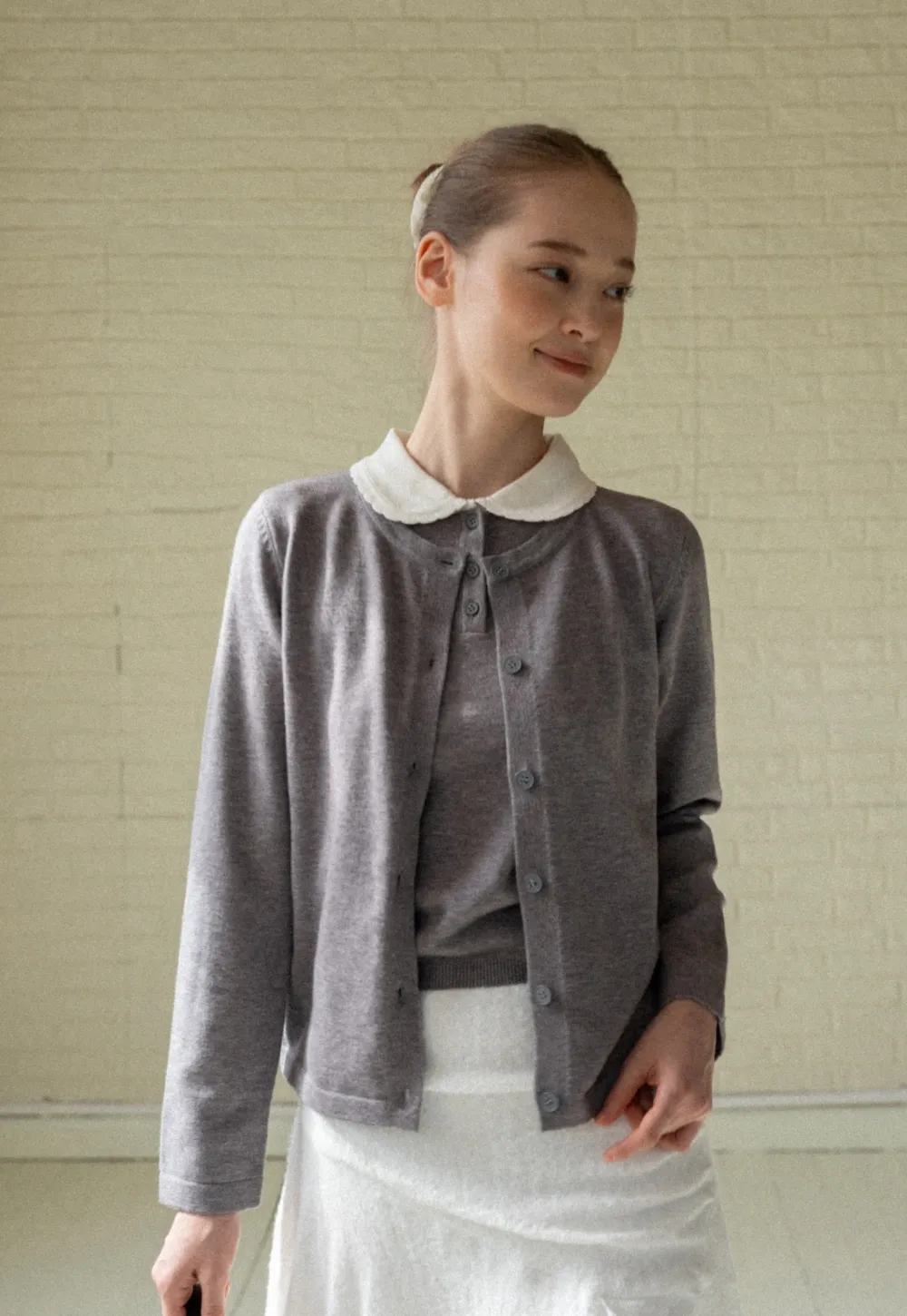 Women Knit Cardigan and Collar Button-Down Top