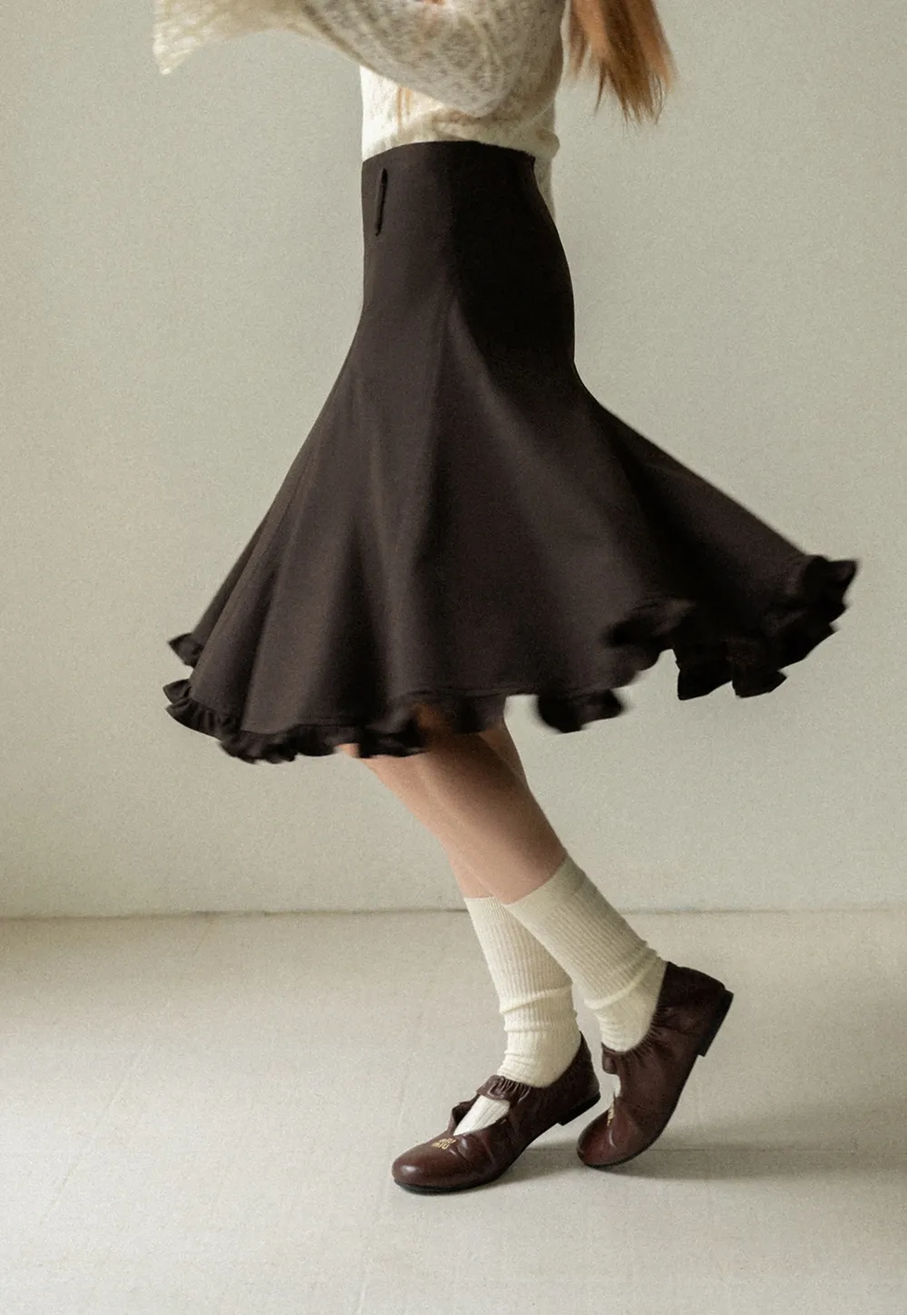 A-Line Brown Skirt with Ruffled Bottom for Women