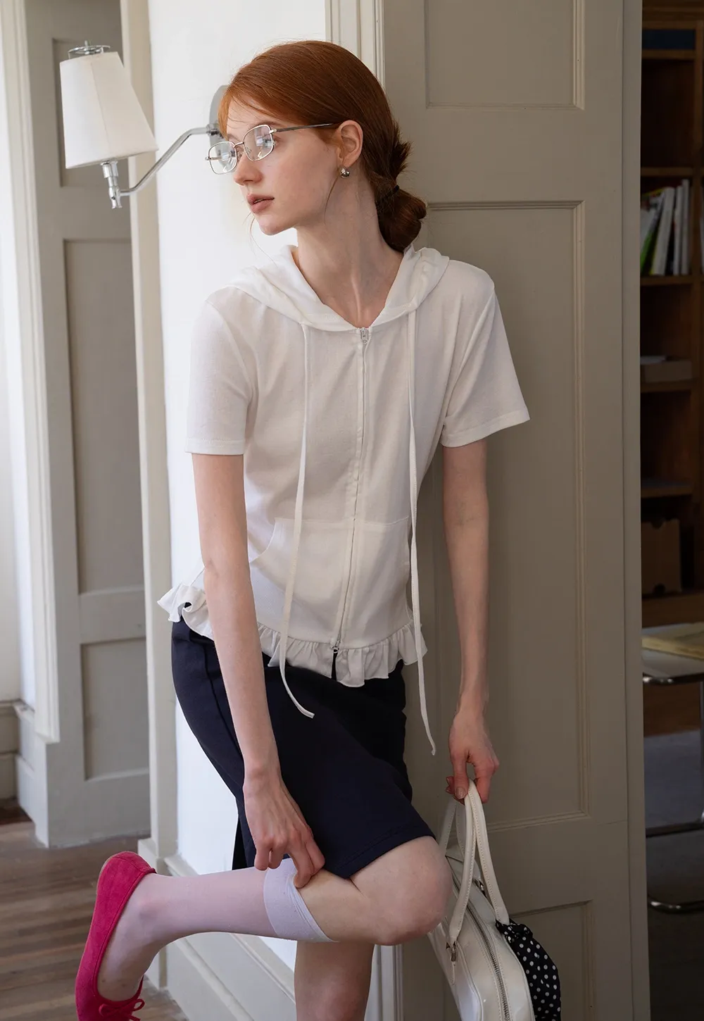 Women’s Zip-up Hoodie with Ruffled Hem