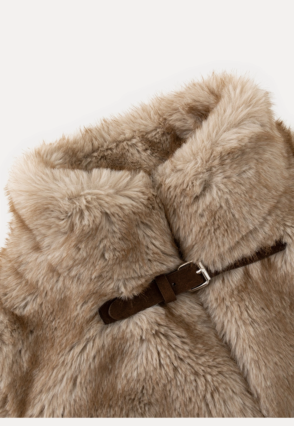 Women Faux Fur Cropped Jacket with Buckle Closure