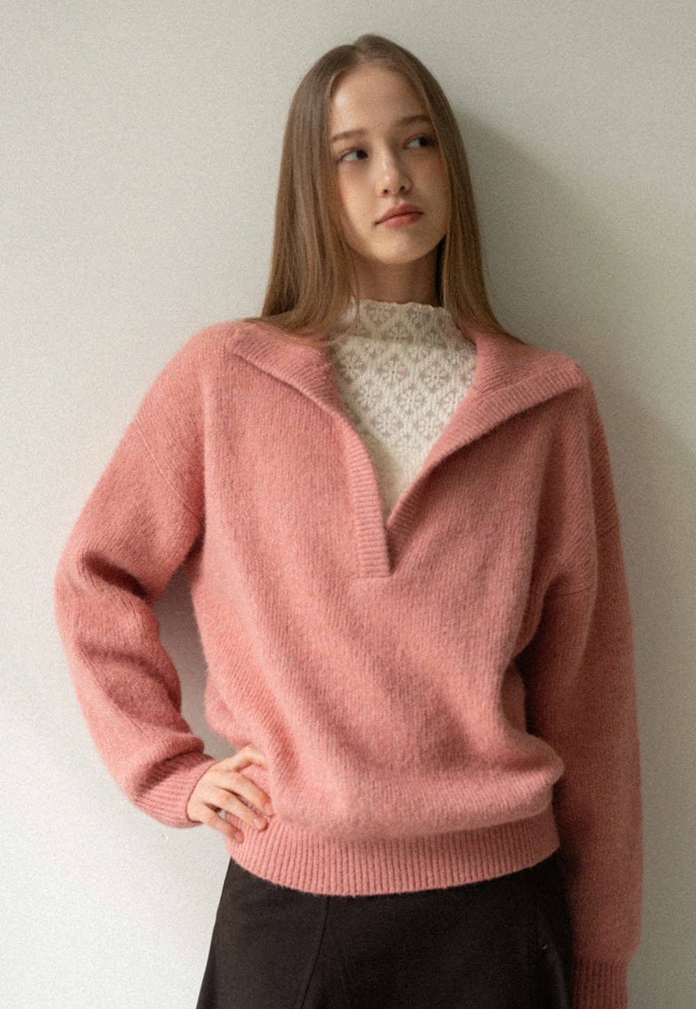 Cozy Half-Zip Sweater with Ribbed Details for Women
