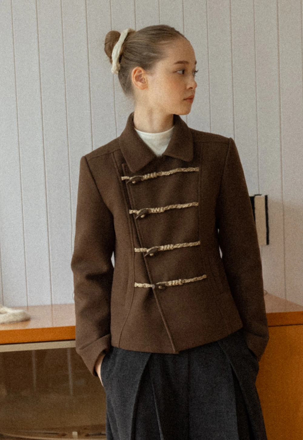 Women Wool-Blend Coat with Toggle Closure