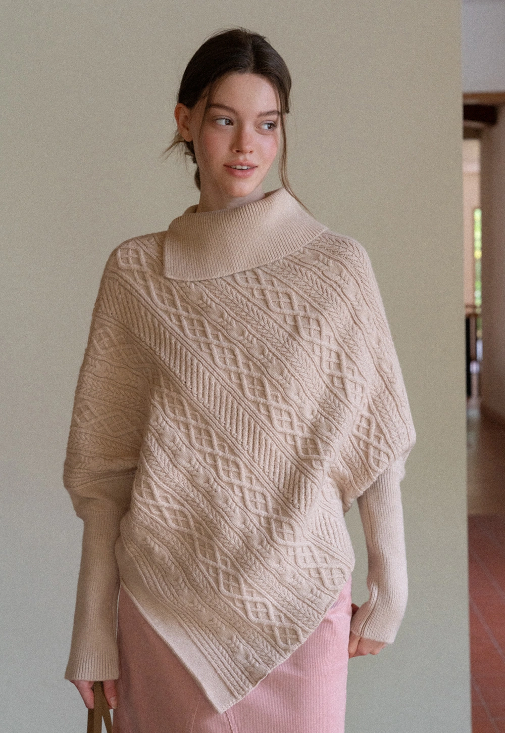 Warm Cable Knit Sweater Poncho for Women
