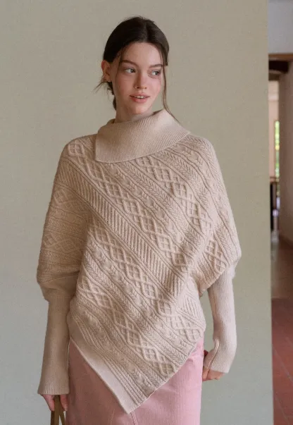 Warm Cable Knit Sweater Poncho for Women
