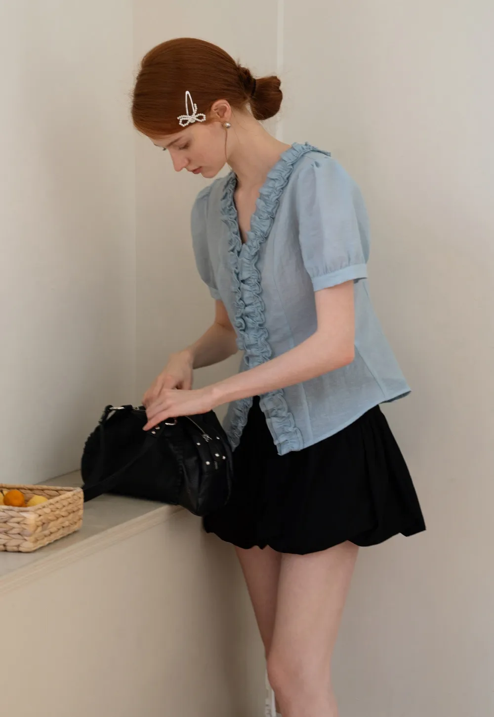 Women’s Ruffled V-neck Short Sleeve Blouse