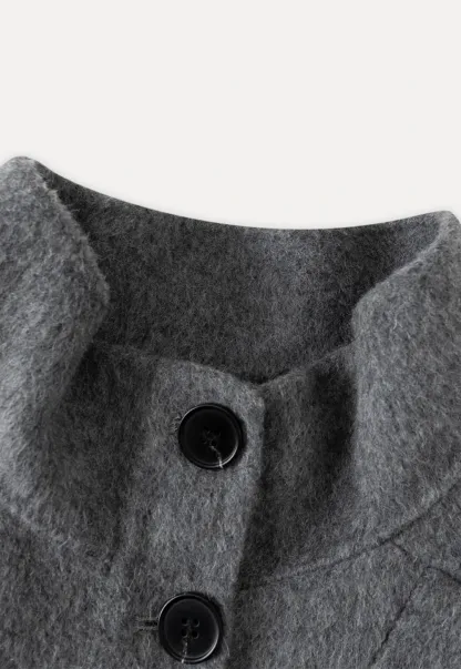 Stand Collar A-line Waist Cinching Cropped Double-Faced Coat