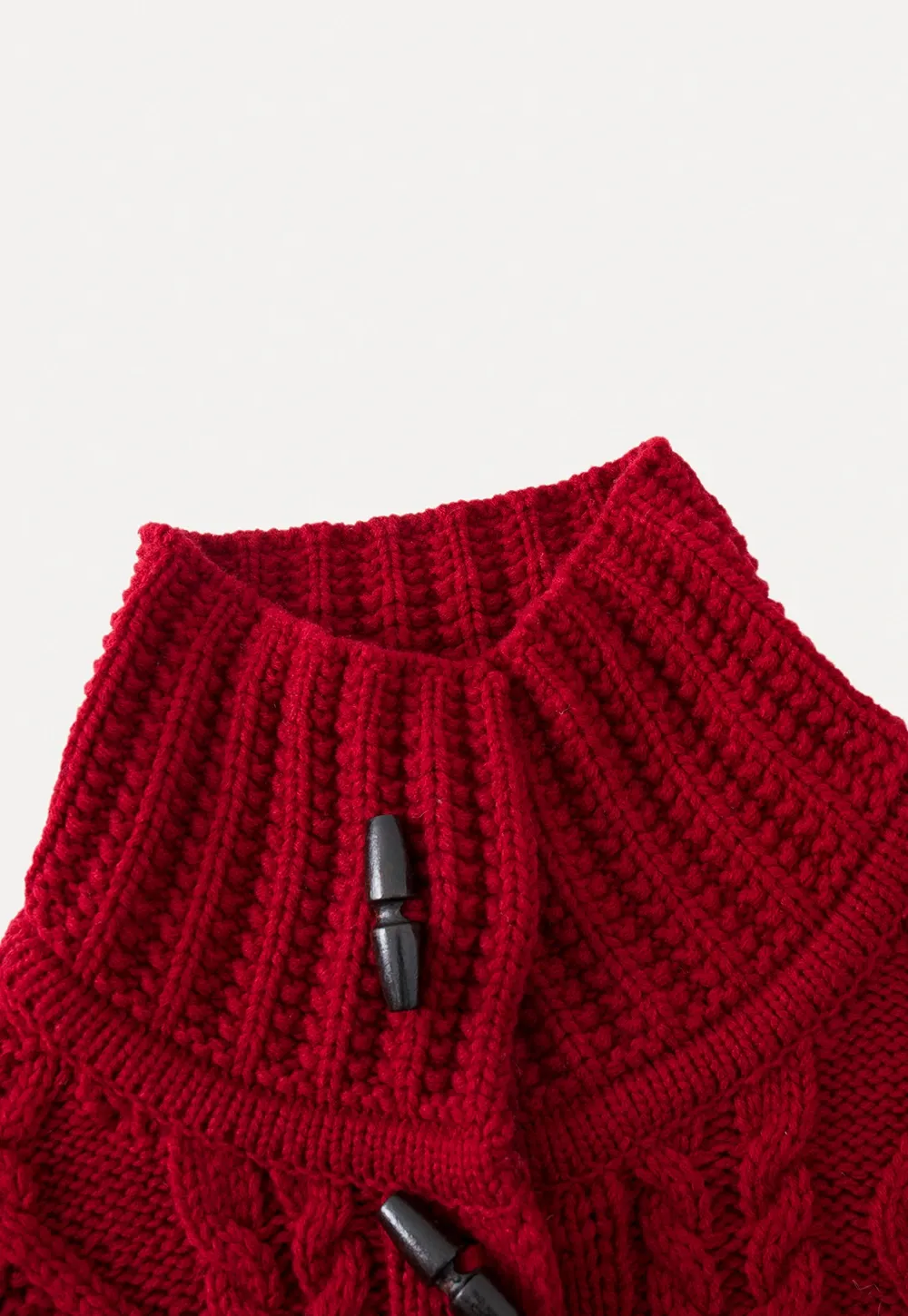 Loose Fit Turtleneck Sweater Cardigan with Cable Knit and Toggle Closure