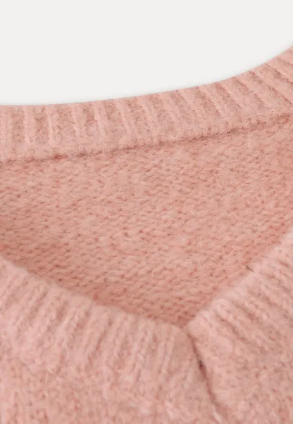 Women Soft Pink V-Neck Knit Sweater