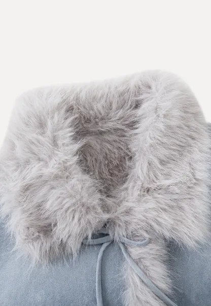 Faux Suede Jacket with Faux Fur Trim