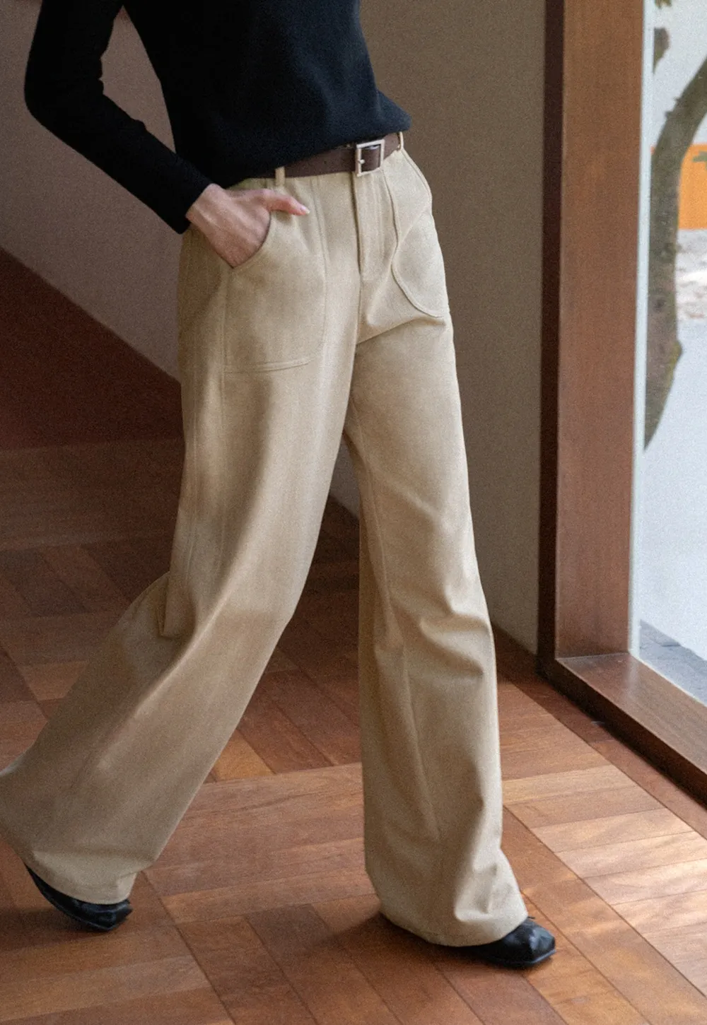 Women's Elegant Fleece-Lined Brushed Straight-Leg Casual Trousers