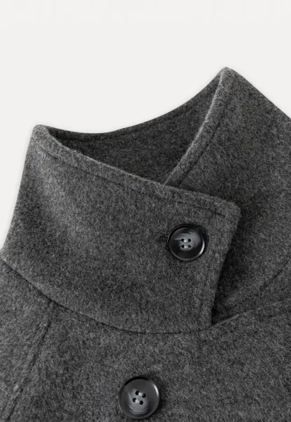 Women Classic Wool Coat with Button Details and Waist Belt