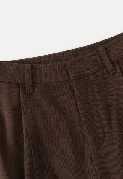 Women Brown Wide-Leg Cargo Pants with Pockets