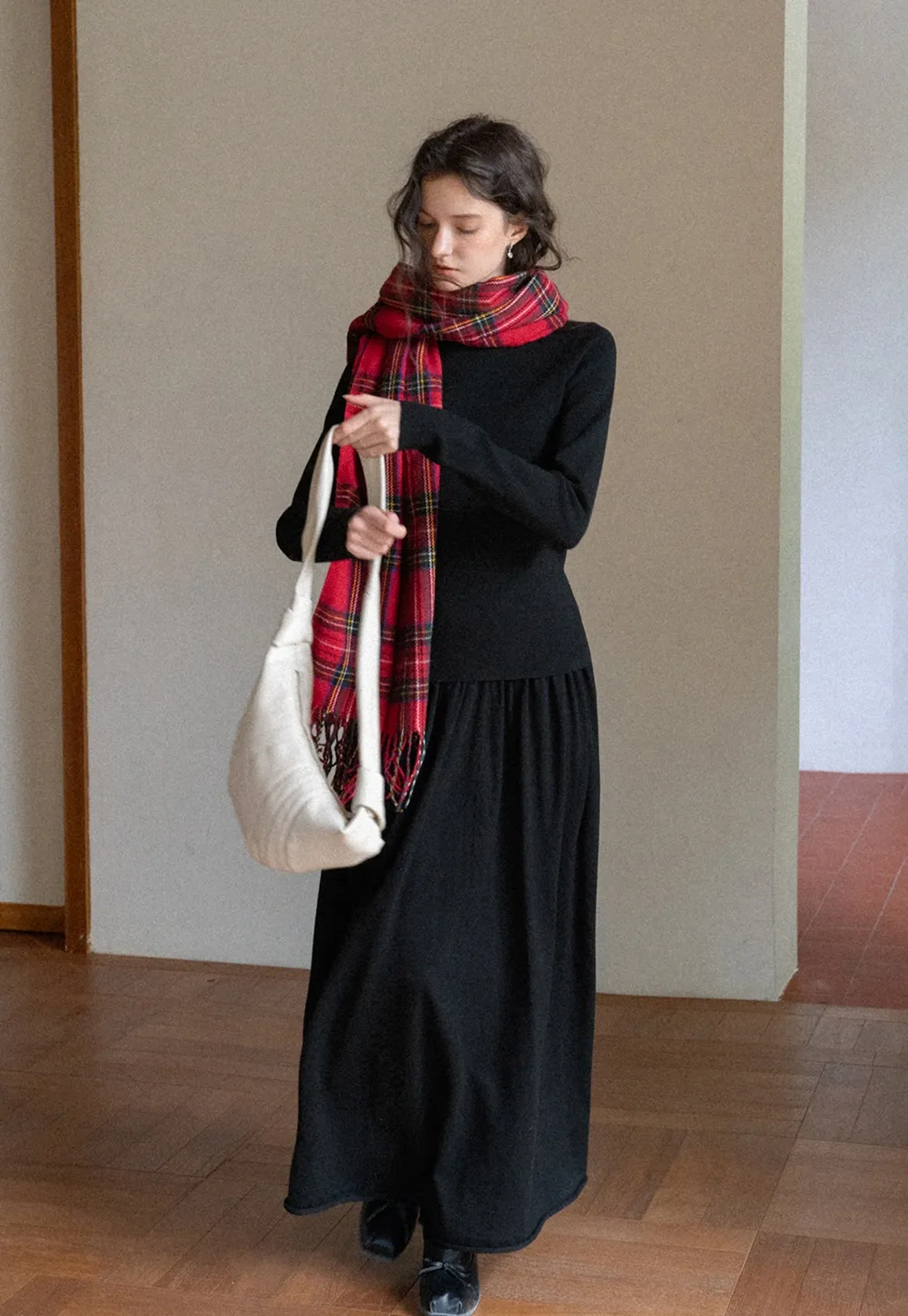 Women Black Long Sleeve Top and High-Waisted Skirt Set