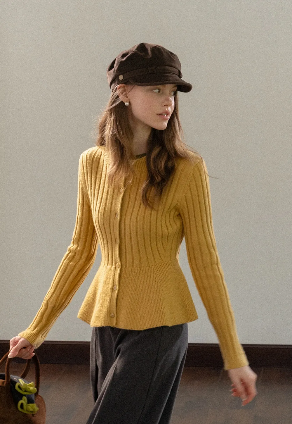 Women Ribbed Cardigan with Button Front