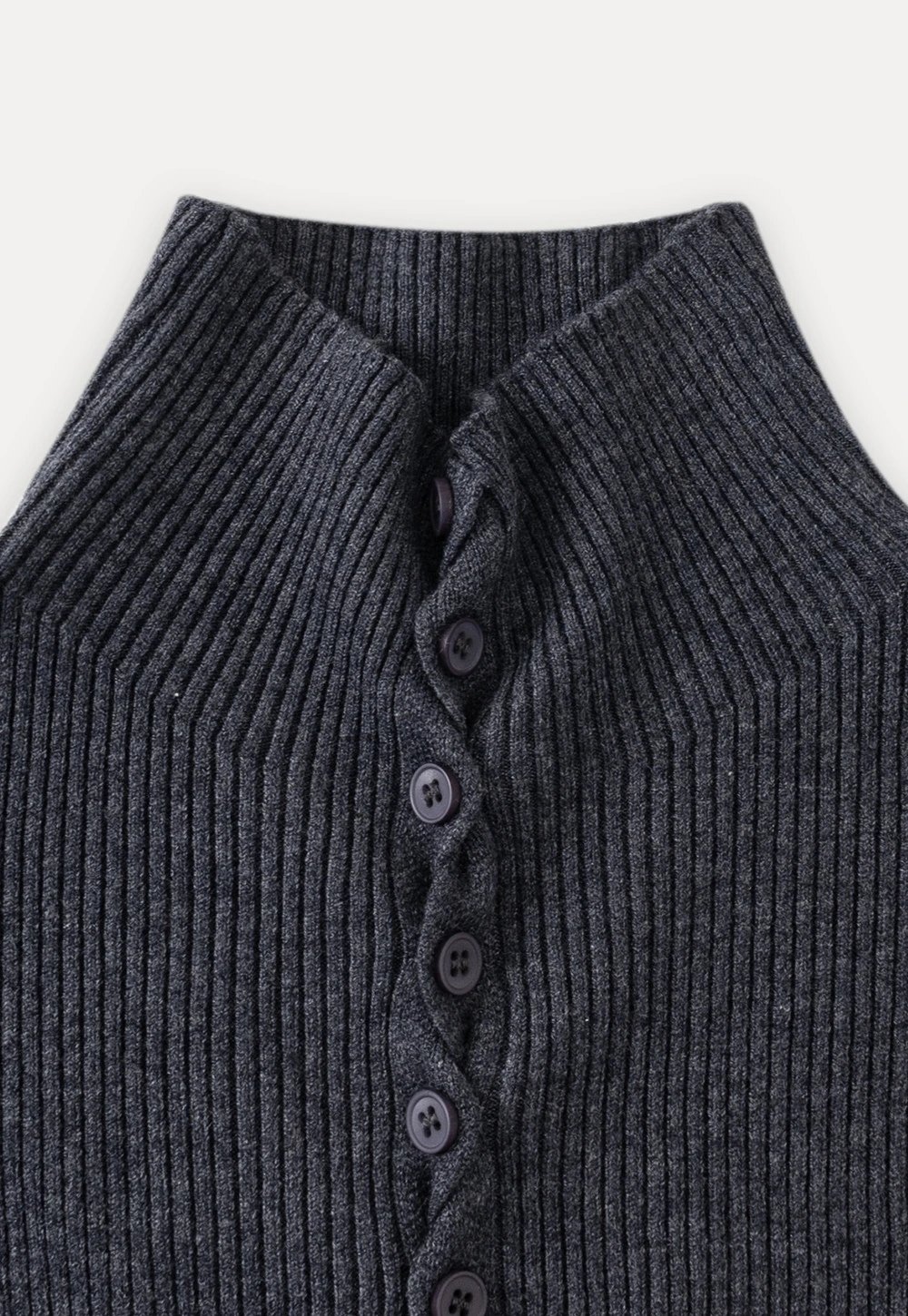 Stand-Collar Twist Button Knit Top