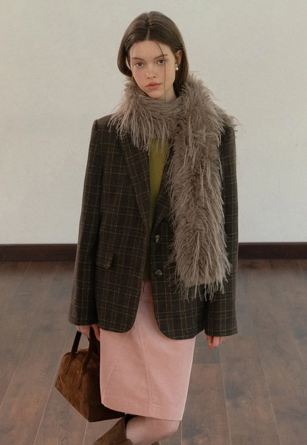 Women Classic Plaid Blazer Jacket for Office Wear