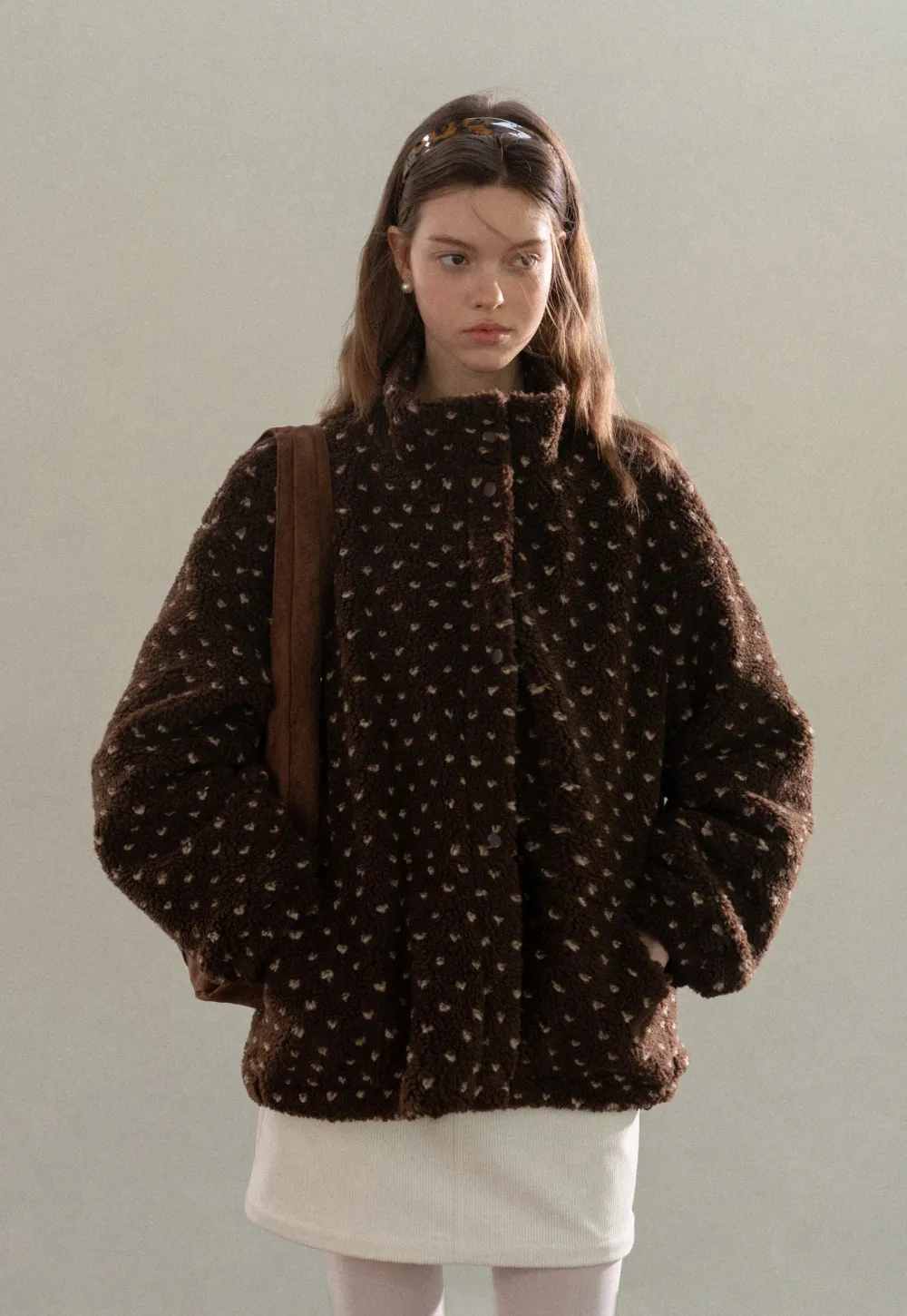 Women Cozy Fleece Jacket with Cute Heart Pattern