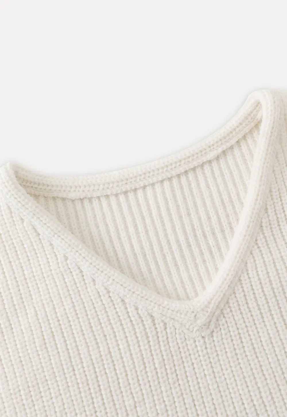 Ribbed V-Neck Knit Sweater