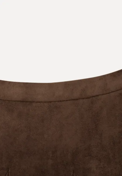 Ruffled Hem Suede A-Line Skirt