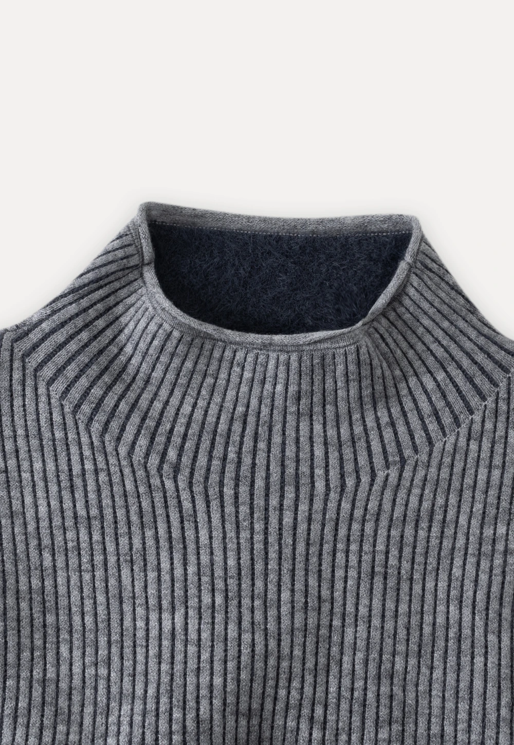Stand-Collar Ribbed Fleece Knit Top