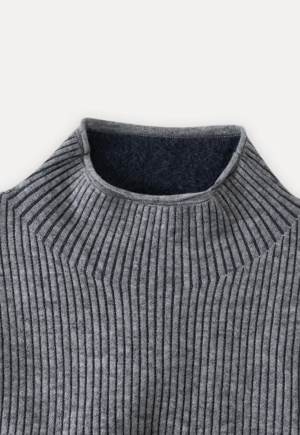Stand-Collar Ribbed Fleece Knit Top