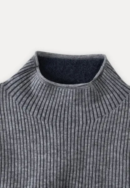 Stand-Collar Ribbed Fleece Knit Top
