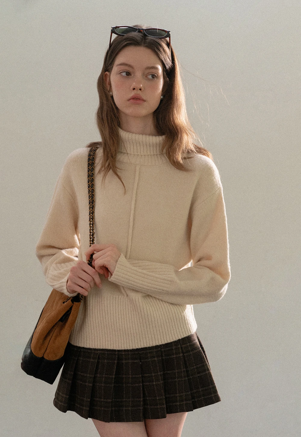 Center-Seam Turtleneck Crop Sweater