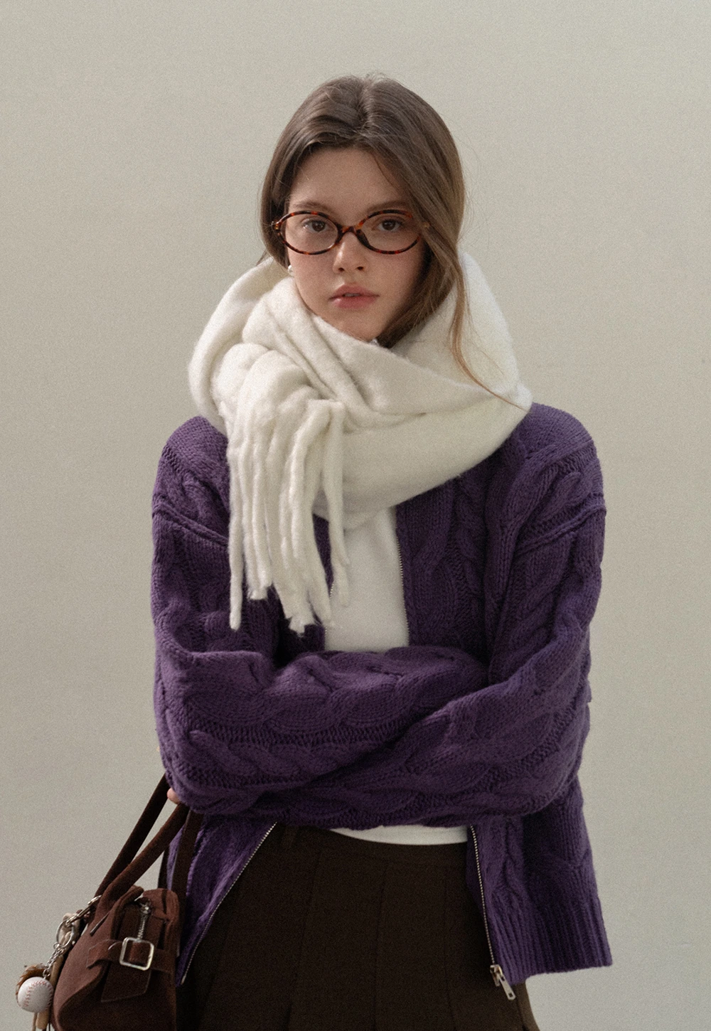 Stand-Collar Cable Zip Sweater