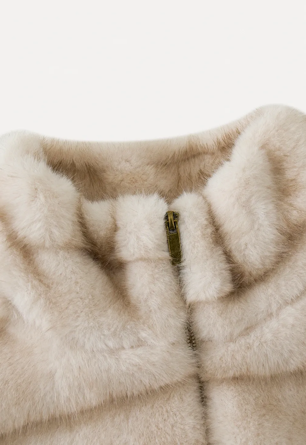 Layered Fuzzy Stand-Collar Vest