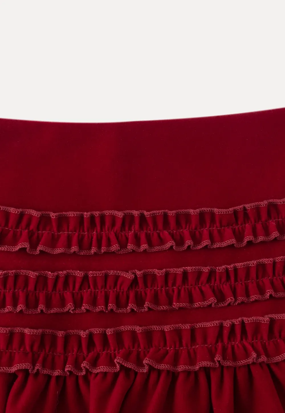 Women Velvet Bubble Skirt with Ruched Waist Design