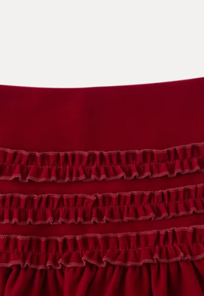 Women Velvet Bubble Skirt with Ruched Waist Design