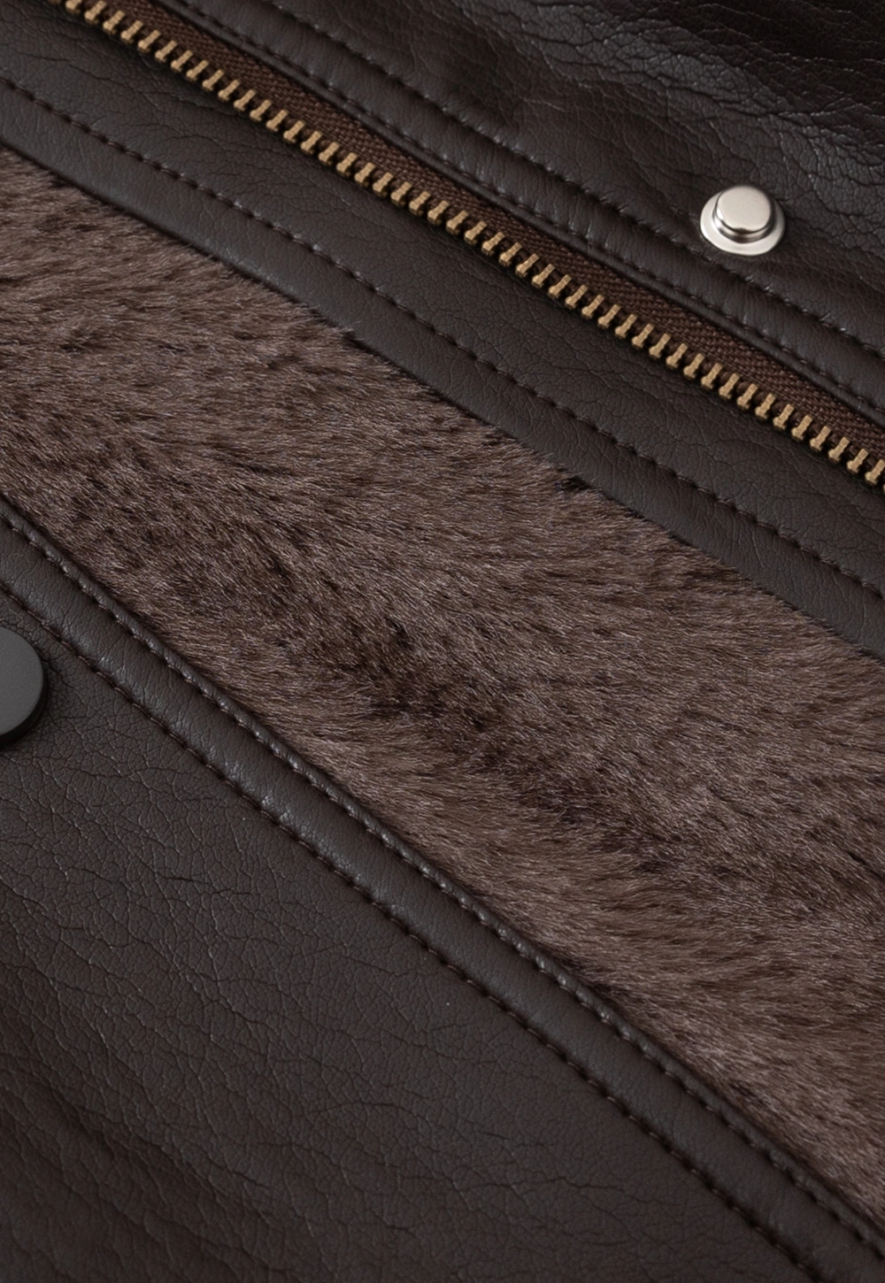 Casual Winter Faux Leather Coat with Soft Fur Collar